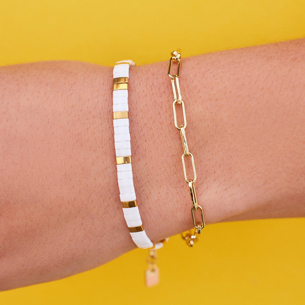 Cuteness Tile Bead Stretch Bracelet | Gold Beaded | Friendship Bracelets for Girls & Women | Couple, Matching String Bestfriend Bracelets | Puravida