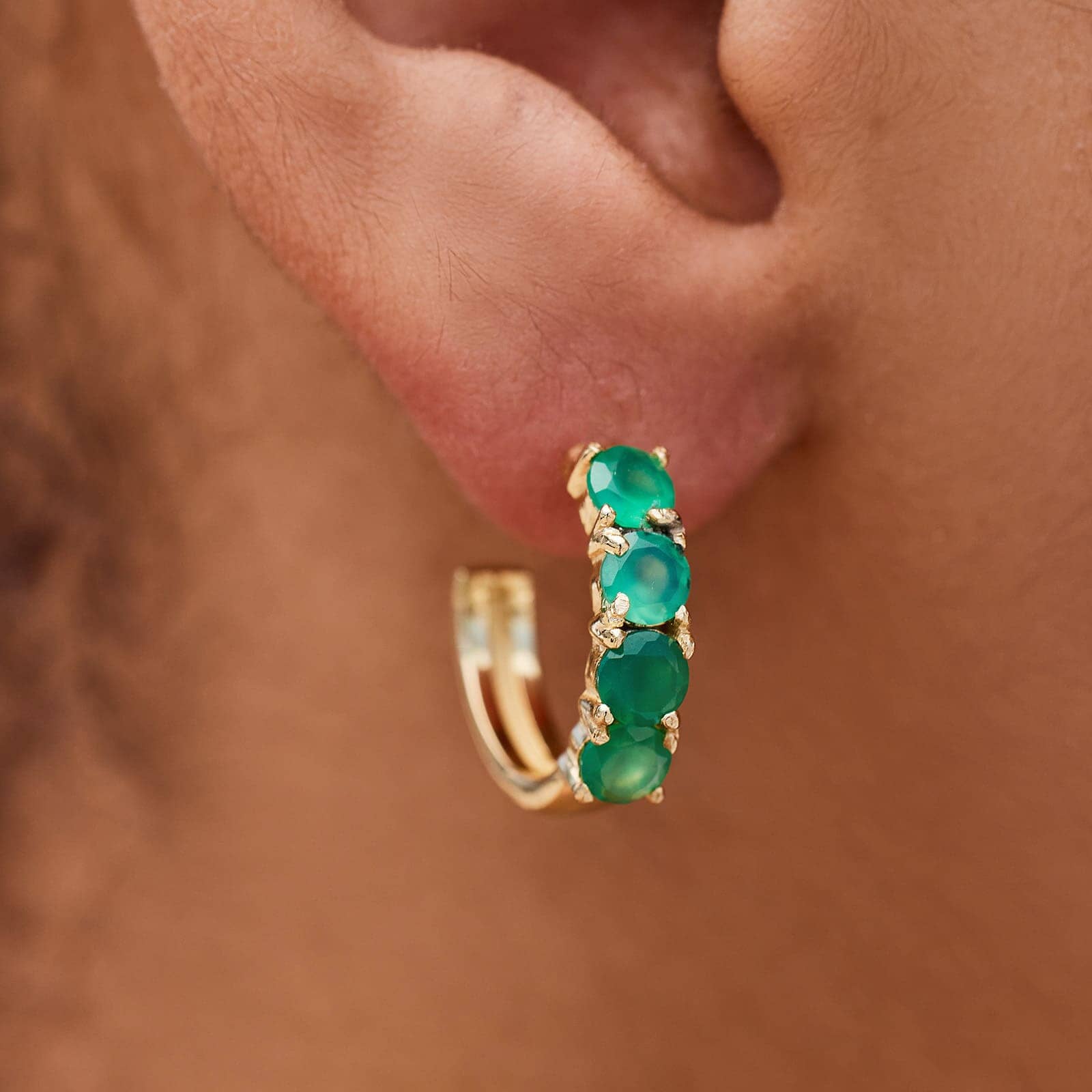 Gold emerald hoop on sale earrings