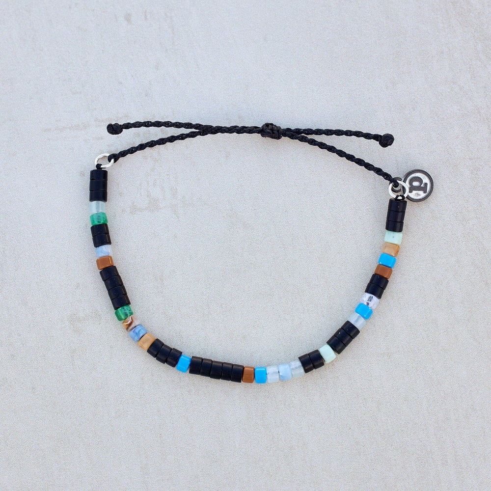 Beaded String Bracelet in Blue and Black Waterproof Wax Cord