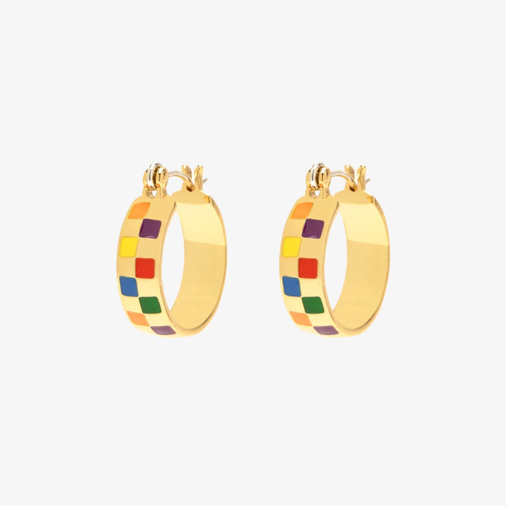 Rainbow Checkerboard Hoop Earrings 1