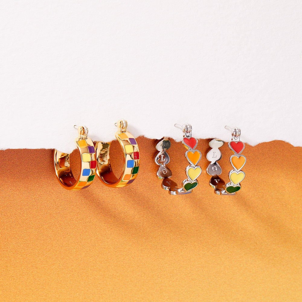 Rainbow Checkerboard Hoop Earrings 5