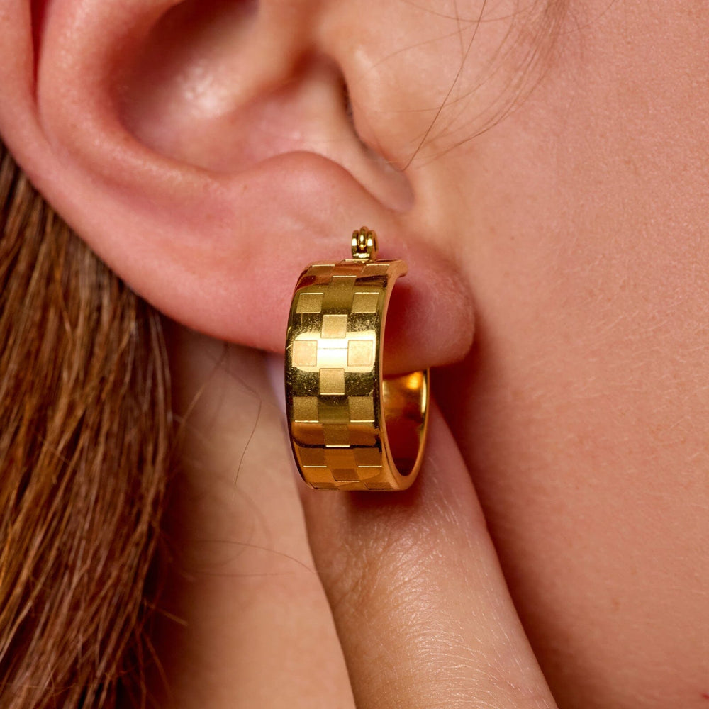 Gold Check Hoop Earrings 2