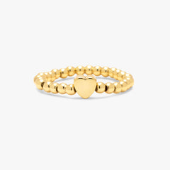 Gold Heart Bead Stretch Ring