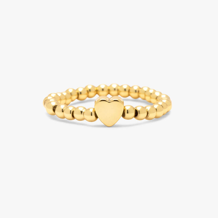 Gold Heart Bead Stretch Ring