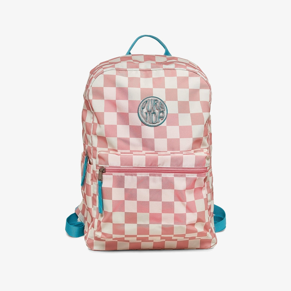 Checkered Print Letter Patch Decor Functional Backpack With Cartoon Charm