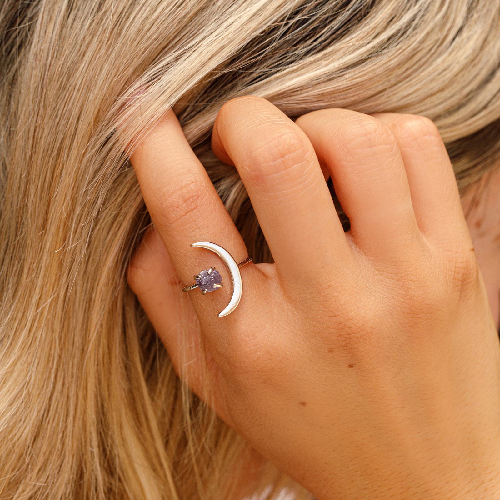 White Moonstone half moon adjustable ring for women – Kiri Kiri