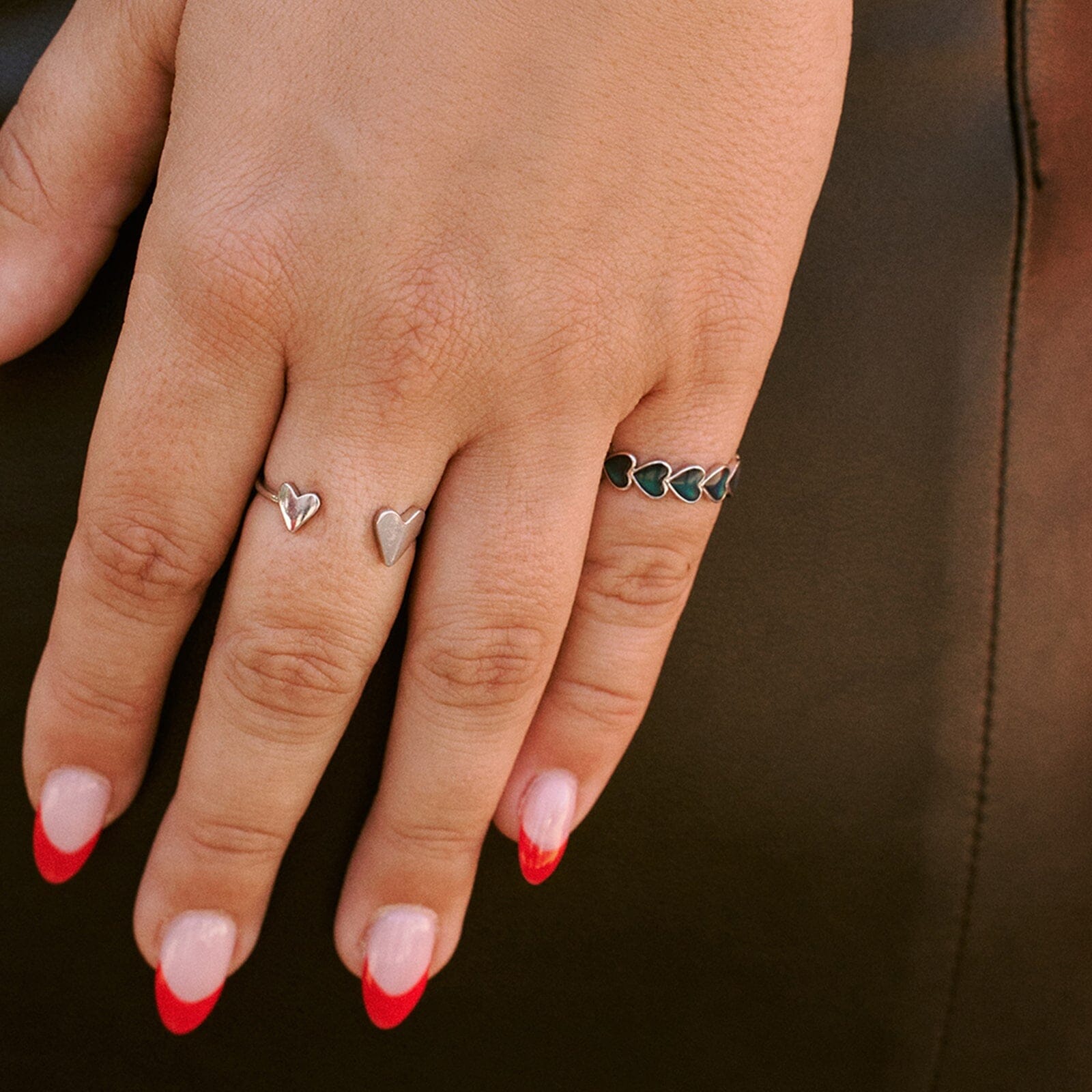 Beaded two hearts open outlet ring