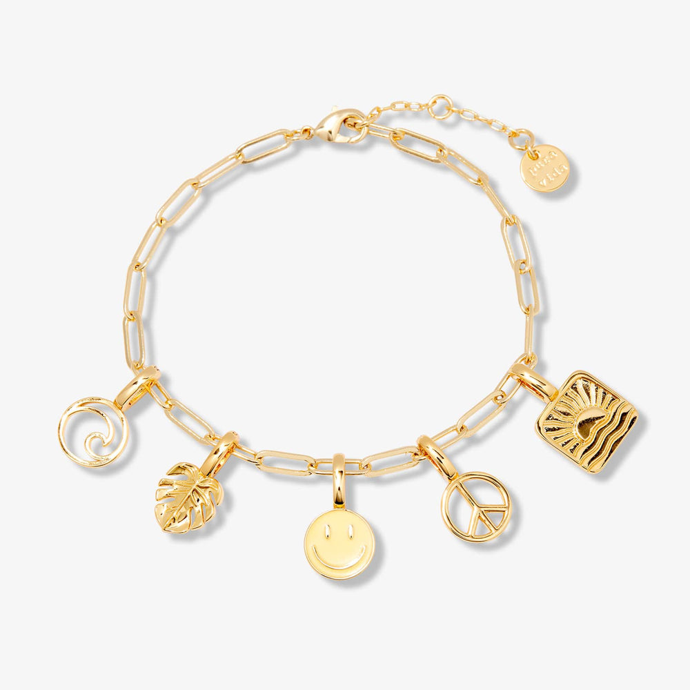 Poppy 14k Gold Charm Bracelet, Paperclip Charm Bracelet