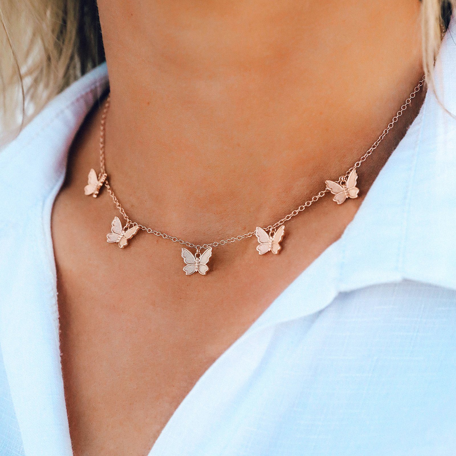 Forest Butterfly Pendant Layered Choker Necklace | Jewelry | Three Fleas